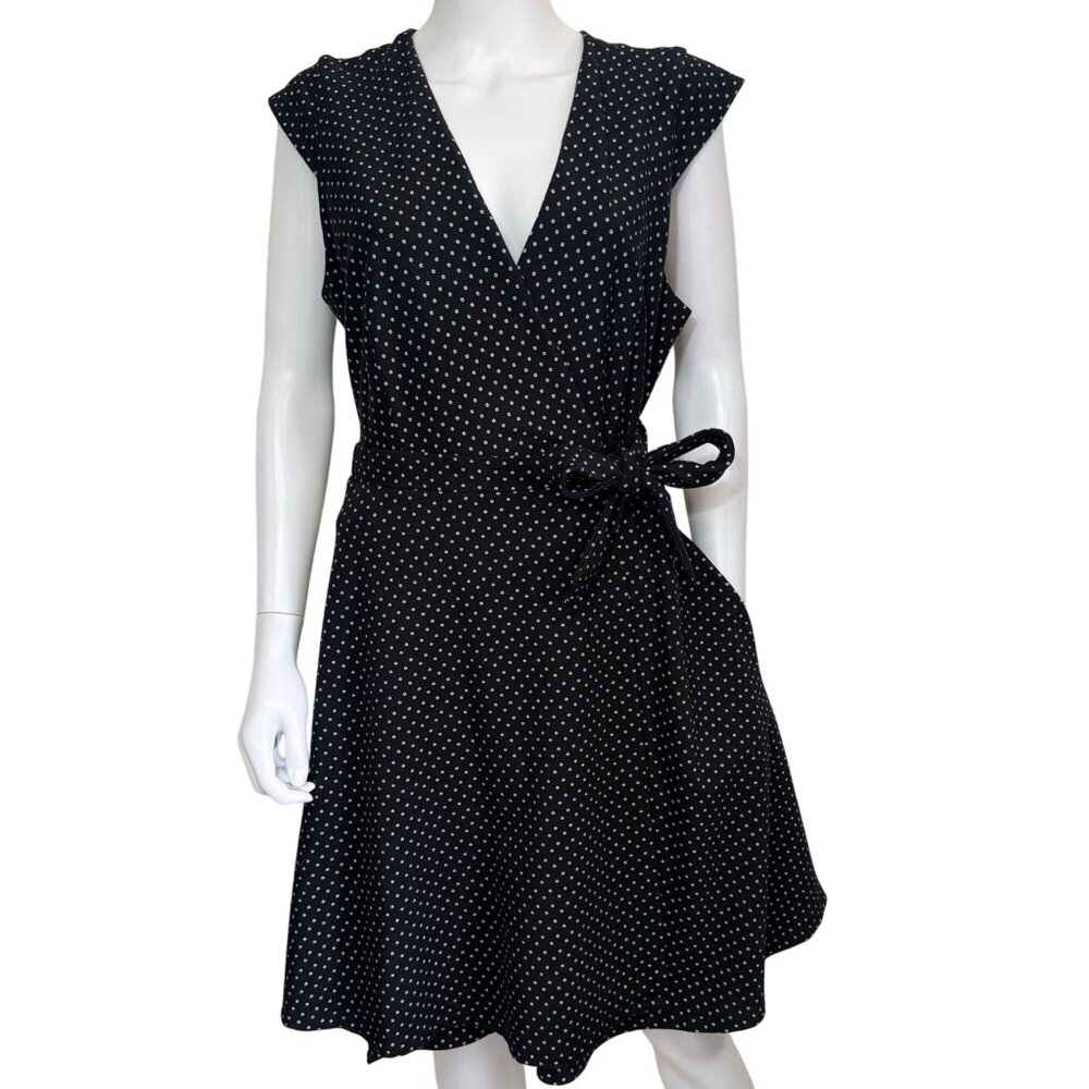 Hutch Wrap Dress Womens XL Black Polka Dot Cap Sleeve Above Knee
